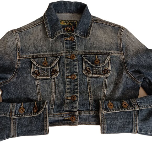 StarJeans Jackets & Blazers - Star Jeans Women’s Y2K Cropped Denim Jacket Blue Button Front Pockets Size S